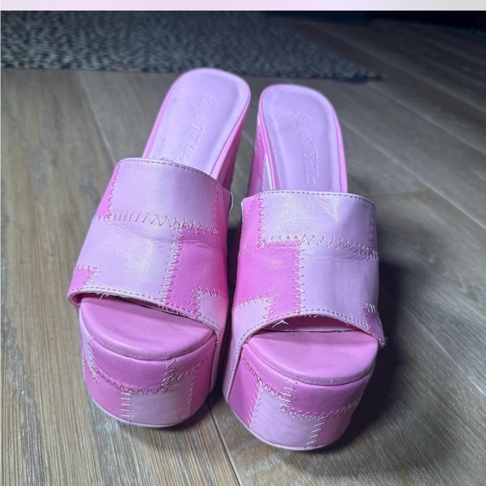 Sugar Thrillz is Pink Patchwork Platform Heels - image 8